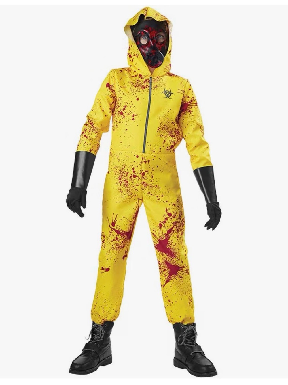 Kids Yellow Biohazard Coverall Costume with Red Splatter